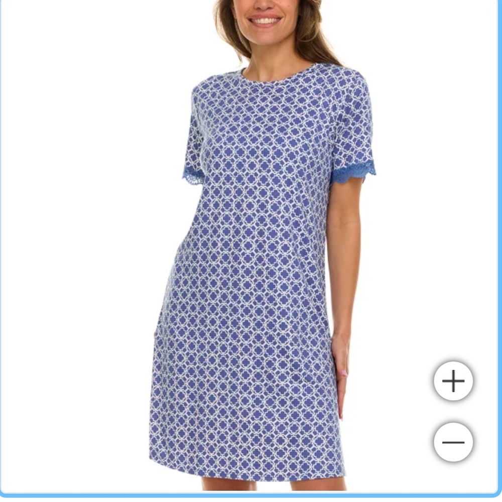 Flora Nikrooz Women's Sleep Dress Short Sleeve Lace Trim Blue